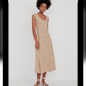 Old Navy Tan and White Patterned Midi Dress